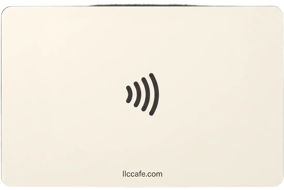The House Card in cream, back, showing the tap mark